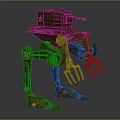 Green Military Mechanical Walker With Red Stars Cannon And Metal Claws