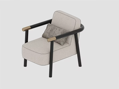 Modern Single Sofa With Light Beige Upholstery Black Armrests And Gray Cushion 3d model
