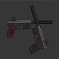 Futuristic Sci Fi Weapon Design With Red Accents And Gray Tactical Body Details