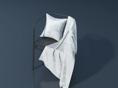 Stylish Leisure Chair With Black Frame Textured Gray Cushion And Soft White Blanket 3d model