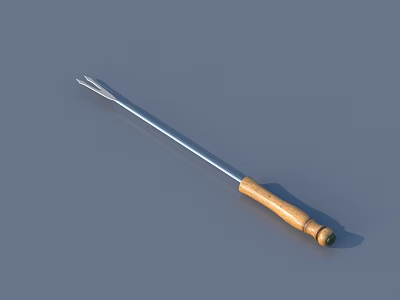 Sharp Metal Fork Weapon With Wooden Handle And Sturdy Prongs Design 3d model