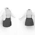 Stylish Women's Clothes With White Cardigan Gray Turtleneck Top And Pleated Skirt
