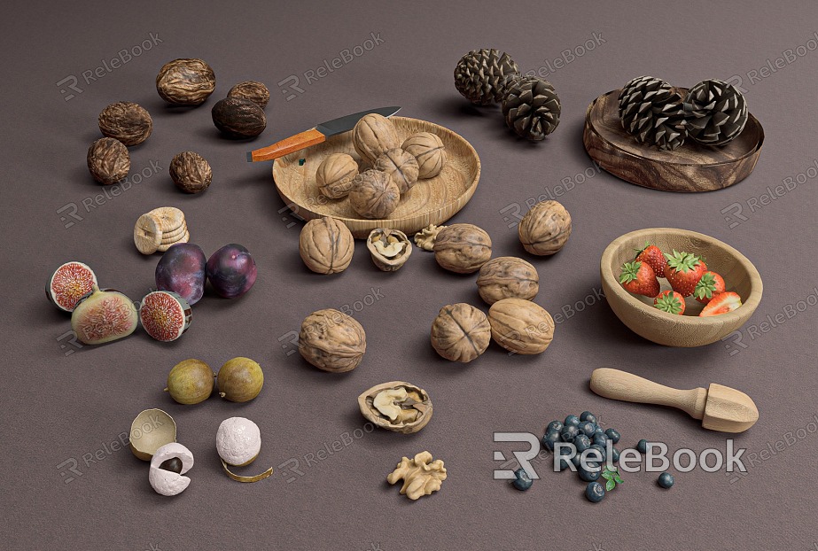 Modern nuts dried fruit fruit plate snacks berries walnut pine nuts fig blueberry strawberry table top jewelry model