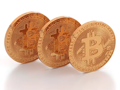 Bitcoin Themed Decorative Ornament Set Three Golden Coins for Desktop Decoration 3d model