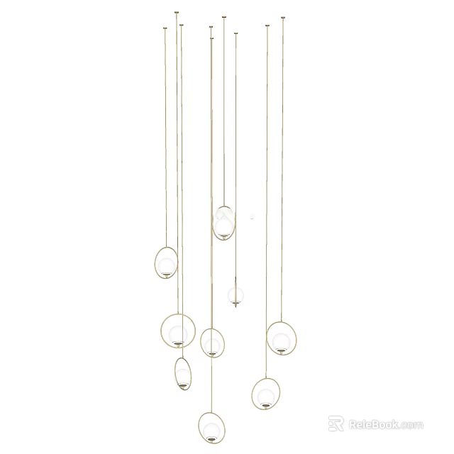 Modern Chandelier with Multiple Glass Balls Hanging on Thin Strings Minimalist Design 3d model 