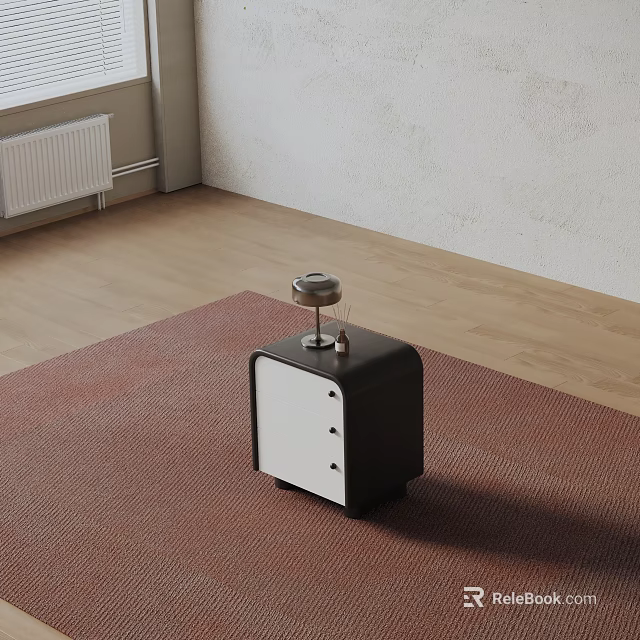 Modern Black and White Bedside Table With Two Drawers And Table Lamp 3d model