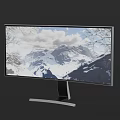 Computer Monitor Displaying Snowy Mountain View With Cloudy Sky Tree Branches And Modern Stand Design