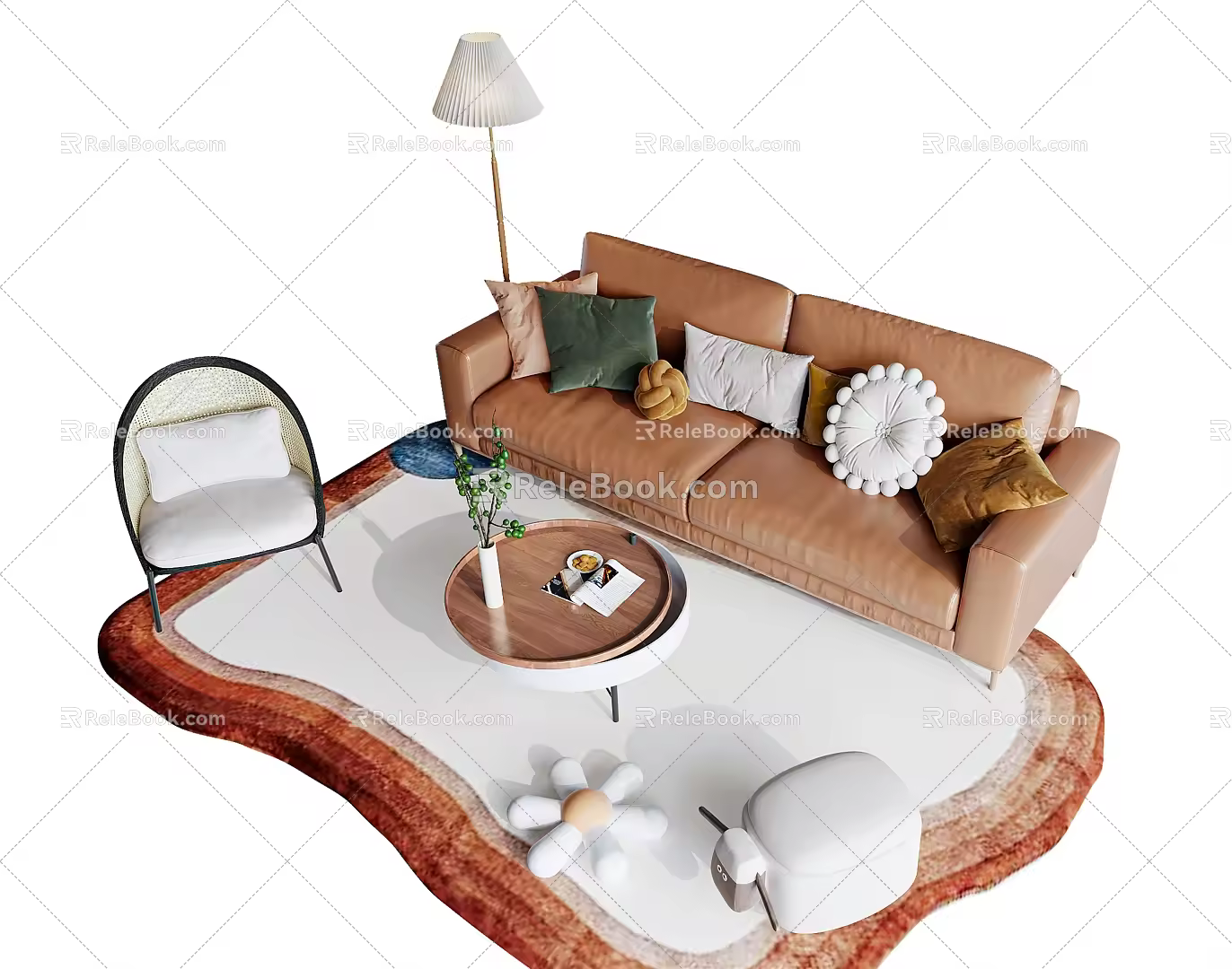 Nordic Sofa Coffee Table Combination 3d model