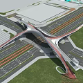 Unique Modern Bridge At Traffic Intersection With Streamlined Wing Structure And Surrounding Roads 3d model