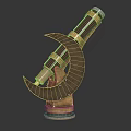 Vintage Telescope With Crescent Shaped Stand Red Golden Tubes And Metal Base