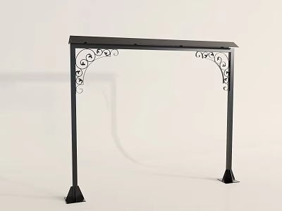 Black Metal Decorative Archway With Curved Scroll Designs And Sturdy Base 3d model