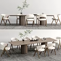 Modern Minimalist Dining Table Set With Wooden Table White Chairs And Green Plant Vase