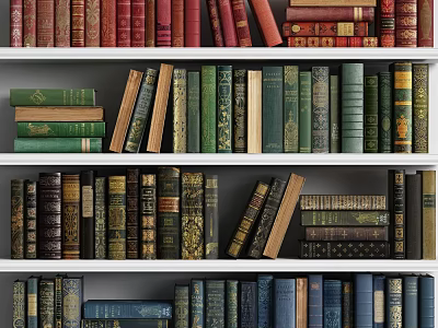Colorful Books Collection On White Bookshelves With Varied Sizes And Bindings 3d model