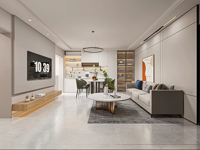 Modern Living Dining Room Interior Design With Sofa Coffee Table Dining Table And Plants 3d model