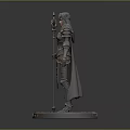 Detailed Armored Woman Statue Holding Staff Standing On Magic Circle Base