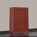 Traditional Mahogany Entryway Side Cabinet With Multiple Drawers And Brass Handles