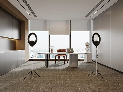 Modern Public Office Space With Open Layout Desks And Floor to Ceiling Windows 3d model