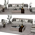 Modern Sofa And Coffee Table Set With Pillows Side Chairs And Decorative Plants 3d model