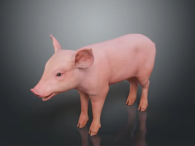 Realistic Pink Pig 3D Model Standing On Dark Background With Smooth Texture 3d model
