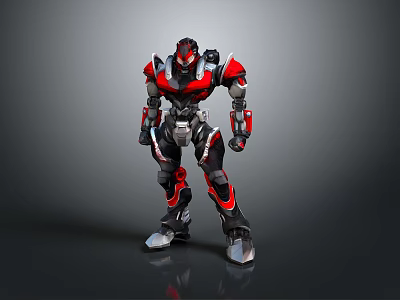 Futuristic Red And Black Armored Robot Character With Mechanical Design And Metallic Parts 3d model