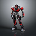 Futuristic Red And Black Armored Robot Character With Mechanical Design And Metallic Parts