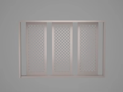 Modern Decorative Cabinet With Three Panel Lattice Design And Sleek Light Colored Frame 3d model