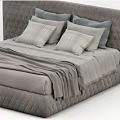 Modern Gray Double Bed With Quilted Headboard Pillows And Blanket 3d model