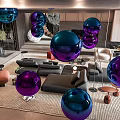 Modern Living Room Sofa Coffee Table Set With Blue Purple Metallic Decorative Balls
