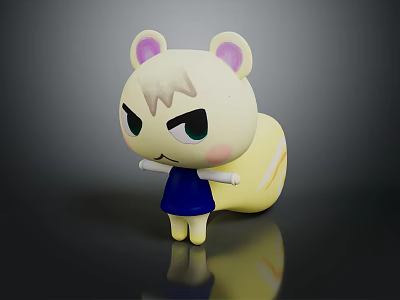 Game and Movie Character White Cartoon With Pink Ears Green Eyes Blue Dress Curly Tail 3d model
