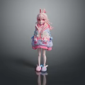 Cute Game And Movie Character With Pink Hair Rabbit Ears Blue Pink Hoodie Star Decorations
