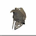 Ancient Warrior Helmet With Feather Plume And Intricate Roman Greek Engravings Design