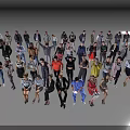 Diverse Group of People in Various Poses Standing and Sitting with Different Clothing Styles