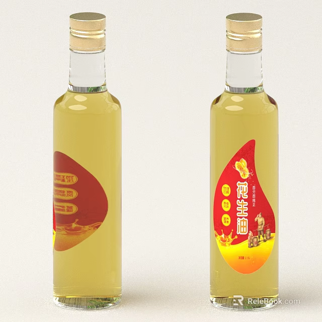Bottled Pure Peanut Oil with Yellow Liquid and Red Label Design 3d model 