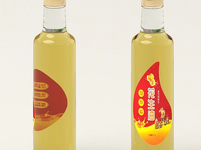 Bottled Pure Peanut Oil with Yellow Liquid and Red Label Design 3d model
