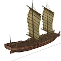 Traditional Wooden Ship Model With Two Sails And Decorative Hull Design