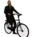 Man Riding Classic Black Bicycle Wearing Long Black Coat And Scarf