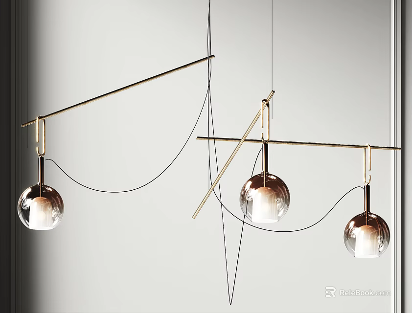 Minimalist Modern Pendant Lights With Metal Rods And Spherical Glass Shades 3d model 