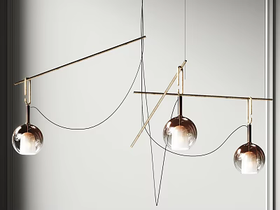 Minimalist Modern Pendant Lights With Metal Rods And Spherical Glass Shades 3d model