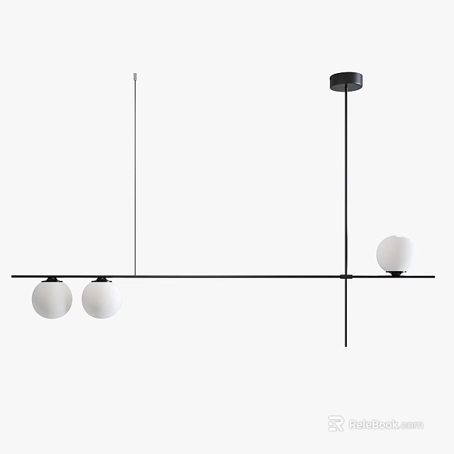 Modern Pendant Light With Black Horizontal Bar And White Spherical Bulbs 3d model