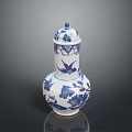 Exquisite Hand Carved Ceramic Sculpture Vase With Blue White Floral Bird Patterns And Lid