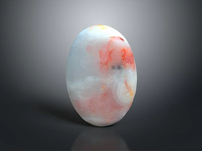Polished Oval Natural Stone With White Pink Hues Smooth Surface And Natural Patterns 3d model