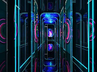 Futuristic KTV Corridor With Mirrored Walls Neon Lights Blue And Pink Glow 3d model