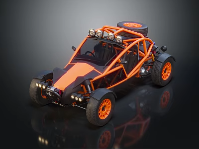 Orange Off Road Buggy with Exposed Frame Large Tires and Roof Lights 3d model