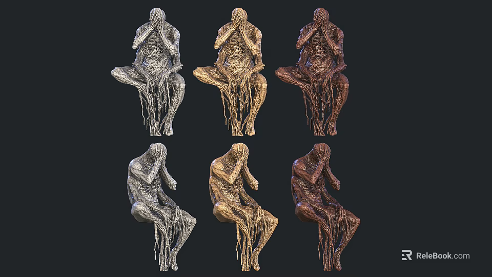 Handcrafted Seated Human Figure Sculptures With Multiple Colors And Dripping Details 3d model 