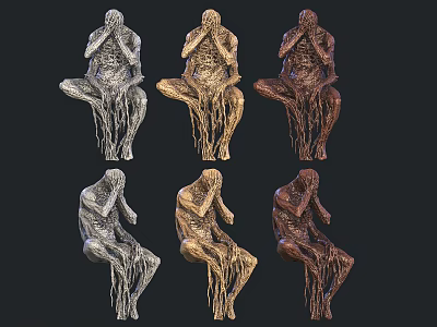 Handcrafted Seated Human Figure Sculptures With Multiple Colors And Dripping Details 3d model