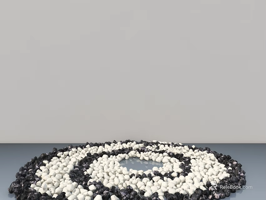 Spiral Pattern Garden Ornament Featuring Black And White Pebbles On Outdoor Gray Ground 3d model 