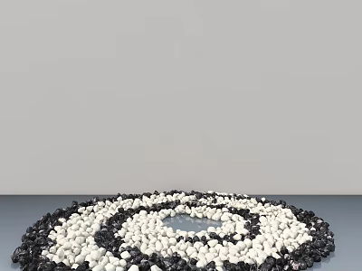 Spiral Pattern Garden Ornament Featuring Black And White Pebbles On Outdoor Gray Ground 3d model
