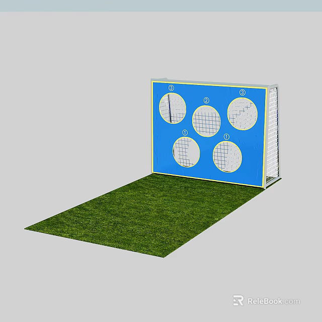 Outdoor Target Toss Playground Equipment With Blue Panel Targets Numbered Markers And Green Grass Mat 3d model 