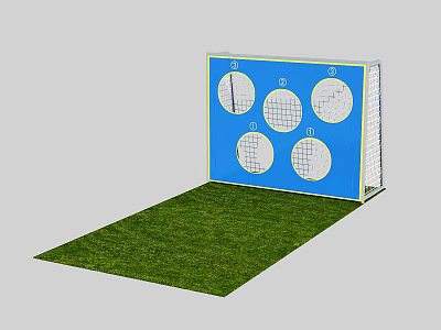 Outdoor Target Toss Playground Equipment With Blue Panel Targets Numbered Markers And Green Grass Mat 3d model