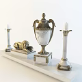 Ornate Ceramic Vase With Classical Lion Statue And Marble Candle Holders 3d model